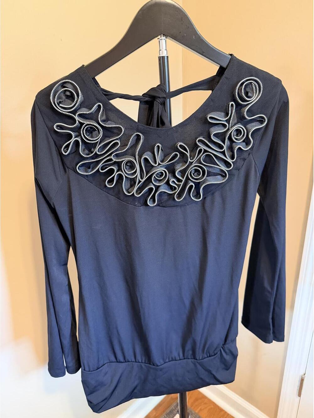 Vintage Y2K Charming Charlie Embellished Tie Back Top Black Size Medium